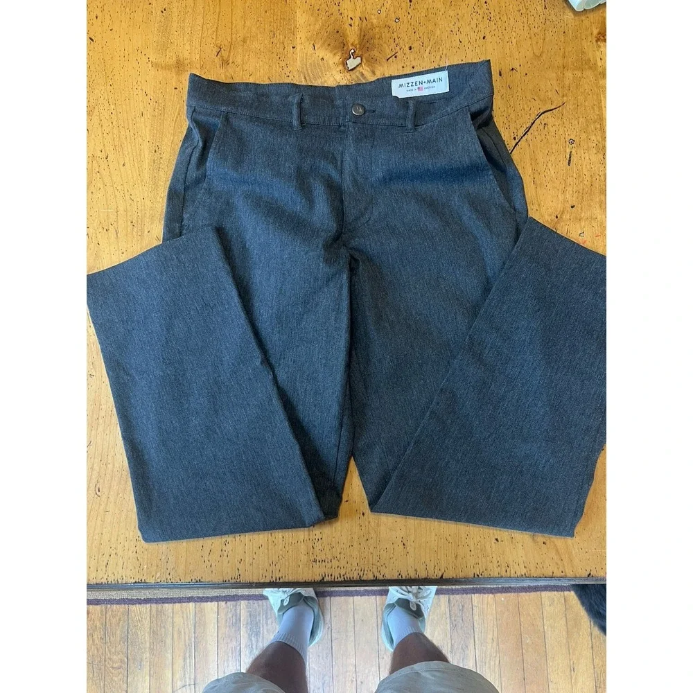 Mizzen Main Pants Mens 30x28 Gray Chino Straight Performance Flat Front